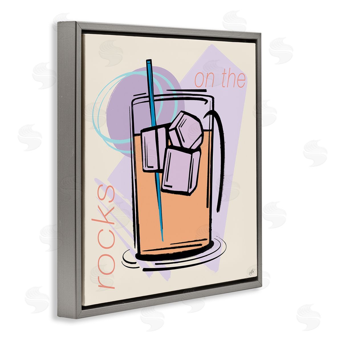 Elizabeth Medley On The Rocks Drink Gray Floating Frame Canvas Wall Art Print