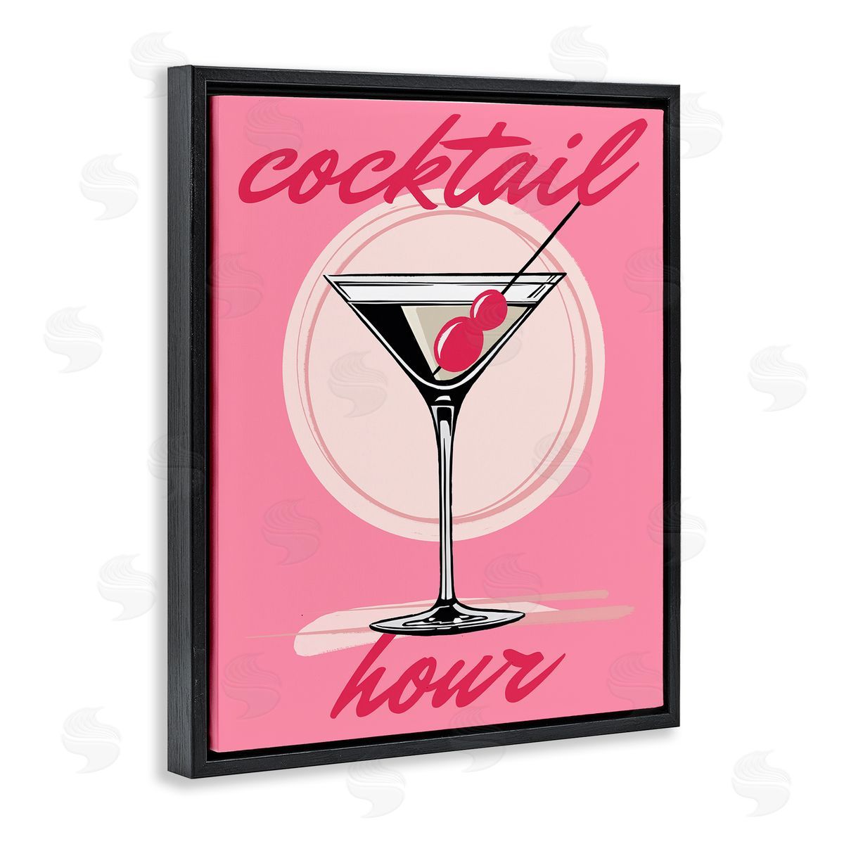 Elizabeth Medley Cocktail Hour on Pink Black Floating Frame Canvas Wall Art Print