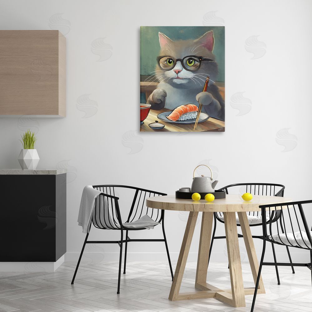 Elizabeth Medley Cat Eating Sushi Canvas Wall Art Print in Room