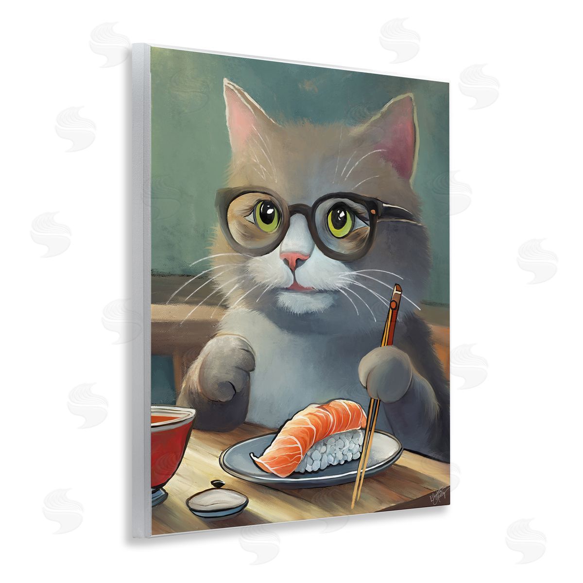 Elizabeth Medley Cat Eating Sushi Wooden Wall Plaque Art Print