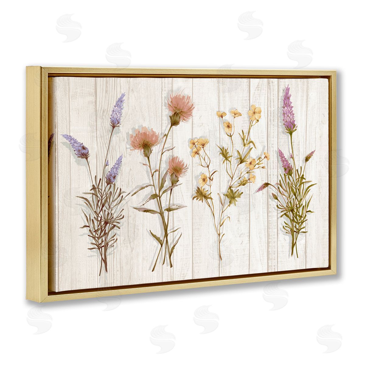 Alex Black Wild Flower Sprigs Gold Floating Frame Canvas Wall Art Print