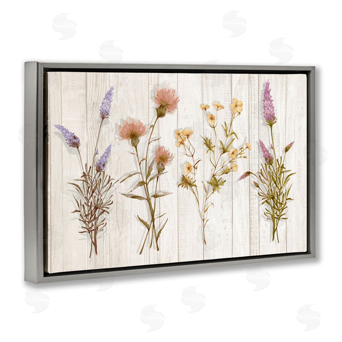 Alex Black Wild Flower Sprigs Gray Floating Frame Canvas Wall Art Print