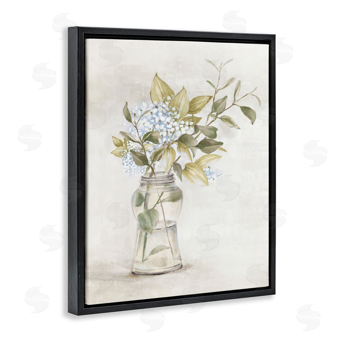 Alex Black Soft Cottage Blooms Vase Black Floating Frame Canvas Wall Art Print