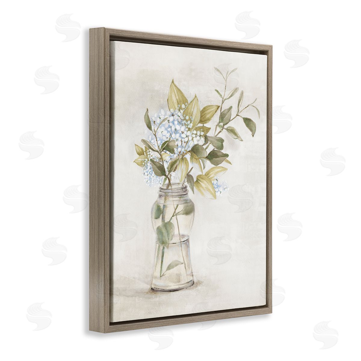 Alex Black Soft Cottage Blooms Vase Brown Floating Frame Canvas Wall Art Print