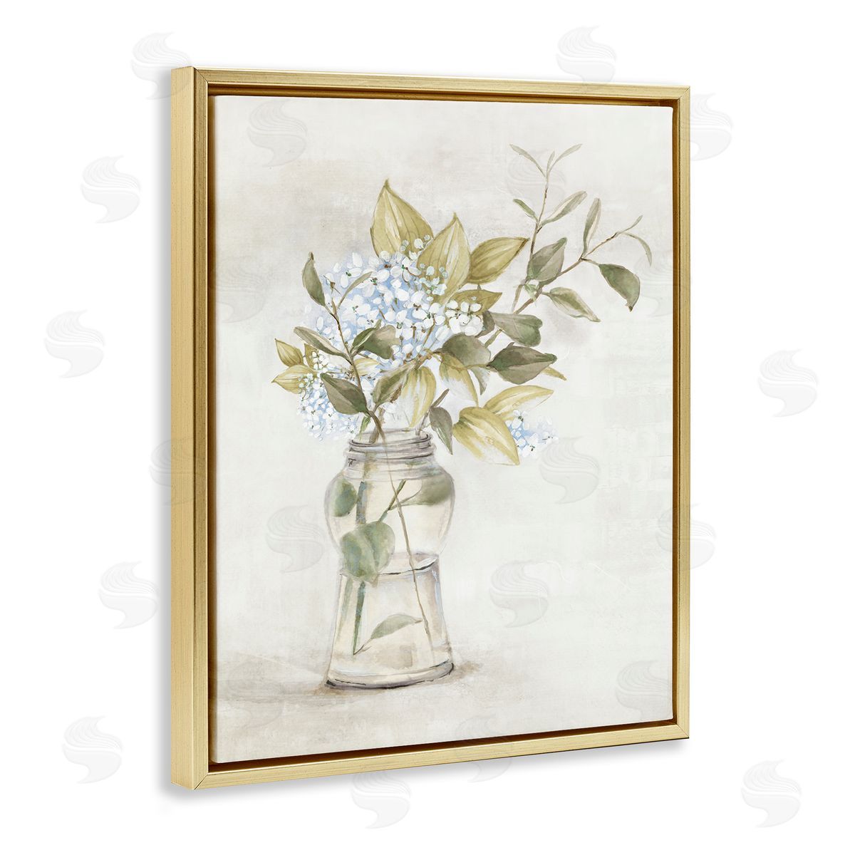 Alex Black Soft Cottage Blooms Vase Gold Floating Frame Canvas Wall Art Print