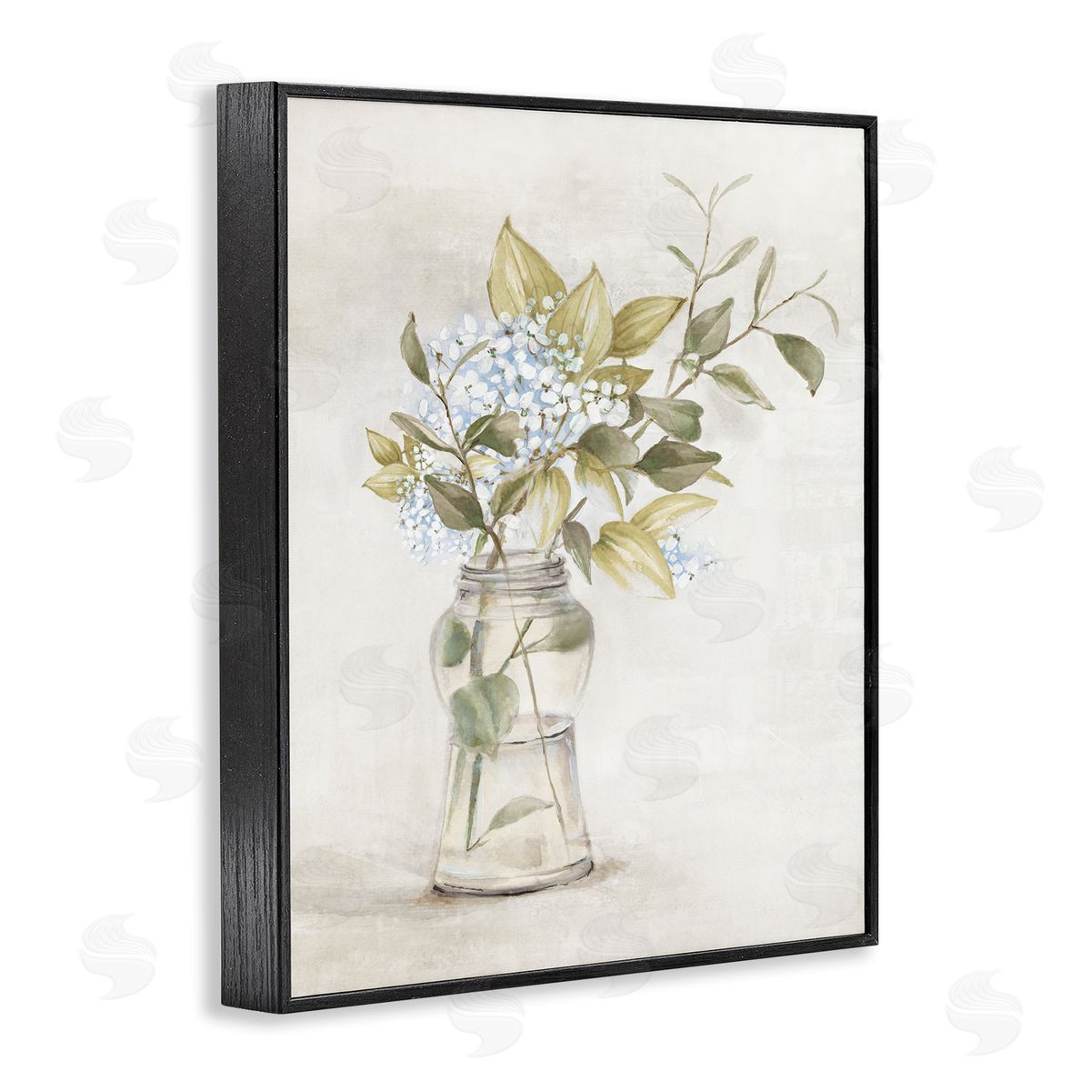 Alex Black Soft Cottage Blooms Vase Black Framed Giclee Wall Art Print