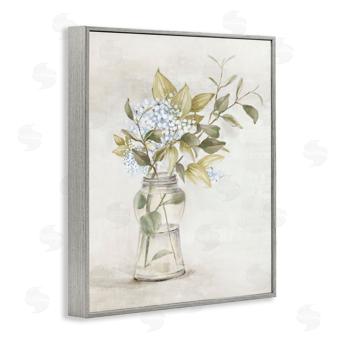 Alex Black Soft Cottage Blooms Vase Gray Framed Giclee Wall Art Print