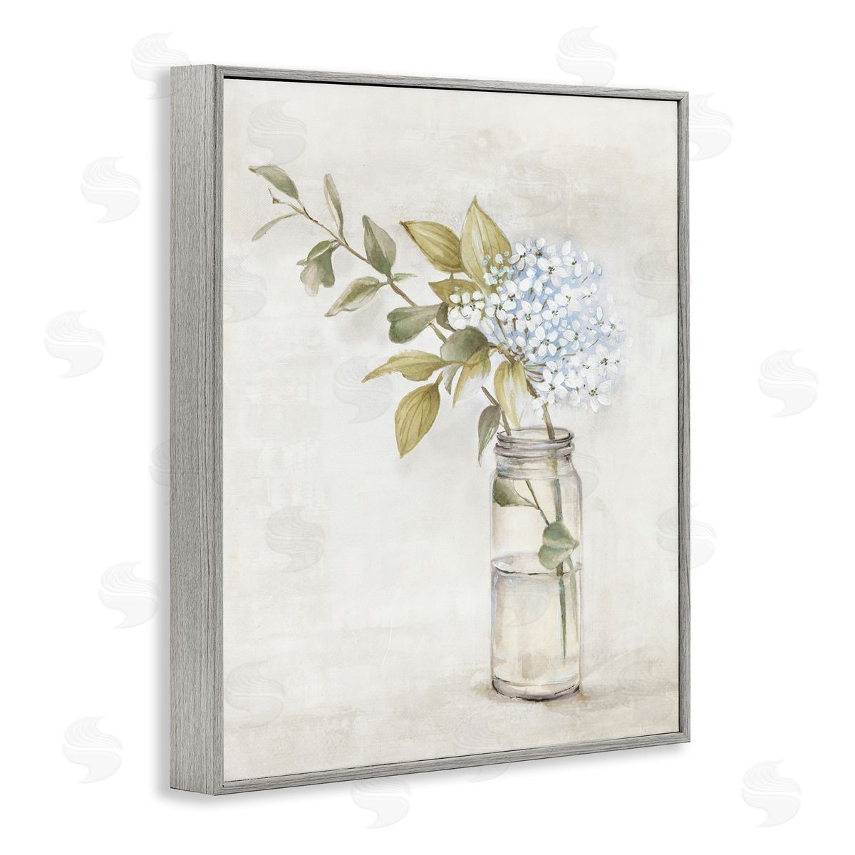 Alex Black Cottage Blooms in Jar Gray Framed Giclee Wall Art Print