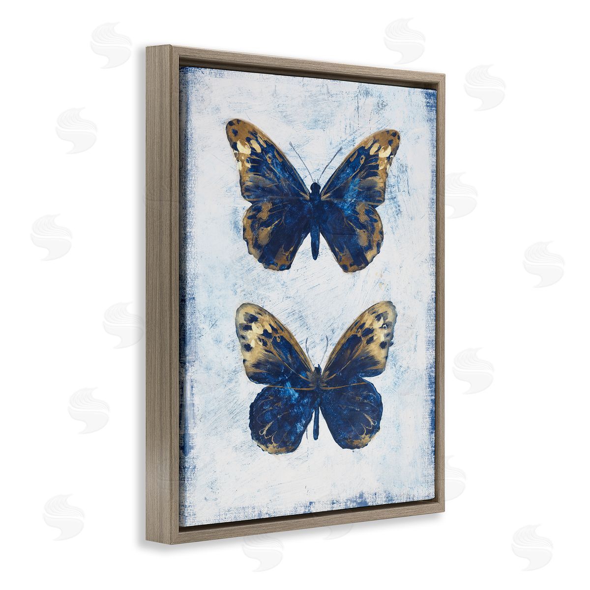 Filippo Ioco Gold & Blue Butterfly Brown Floating Frame Canvas Wall Art Print