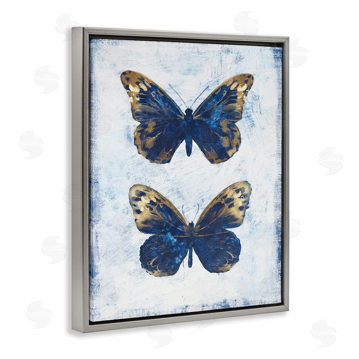 Filippo Ioco Gold & Blue Butterfly Gray Floating Frame Canvas Wall Art Print
