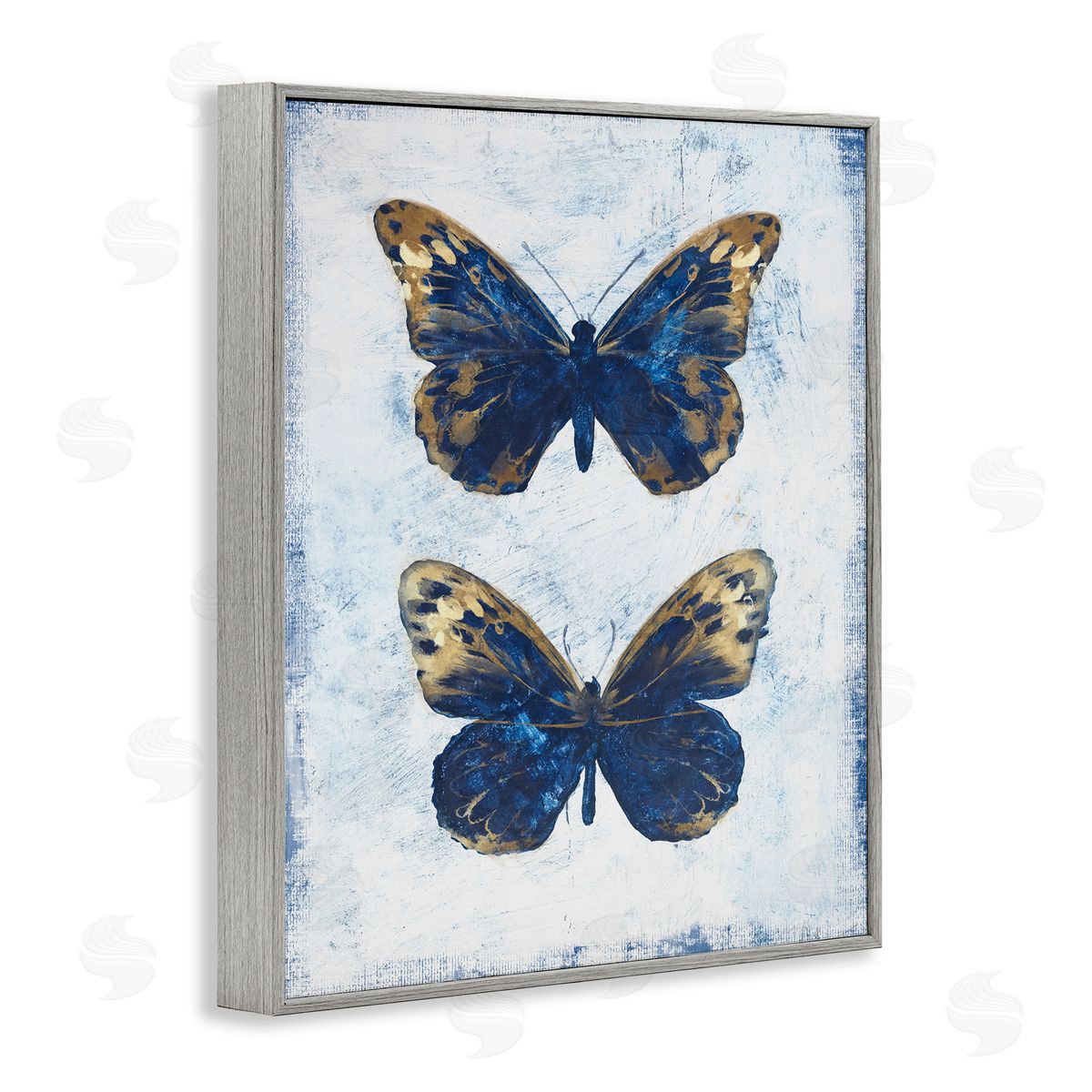 Filippo Ioco Gold & Blue Butterfly Gray Framed Giclee Wall Art Print