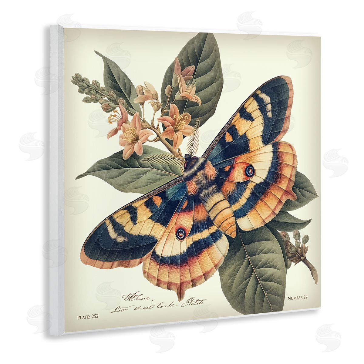 Steve Hunziker Detailed Moth & Lilies Wooden Wall Plaque Art Print