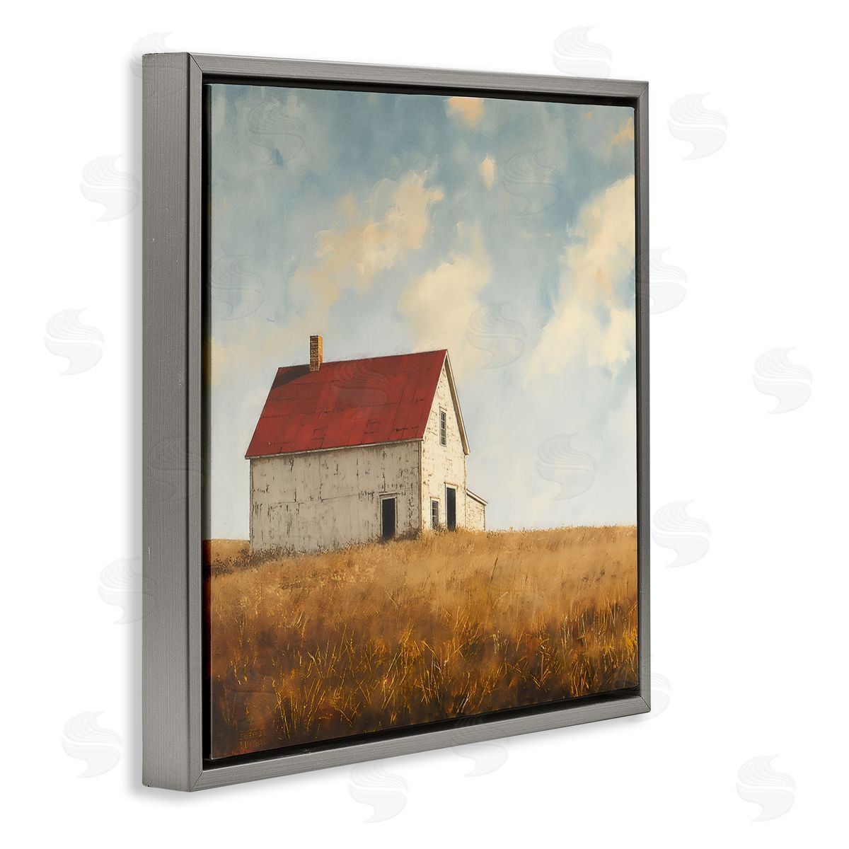 Steve Hunziker Barren Farmland Barn Gray Floating Frame Canvas Wall Art Print