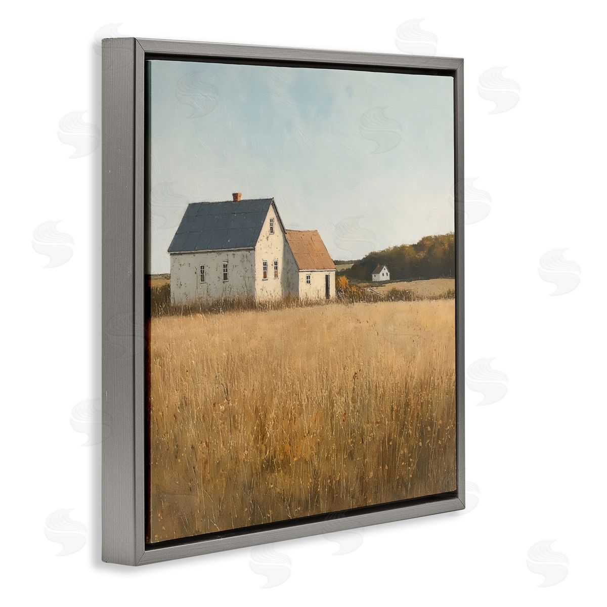 Steve Hunziker Clear Sky over Barn Gray Floating Frame Canvas Wall Art Print