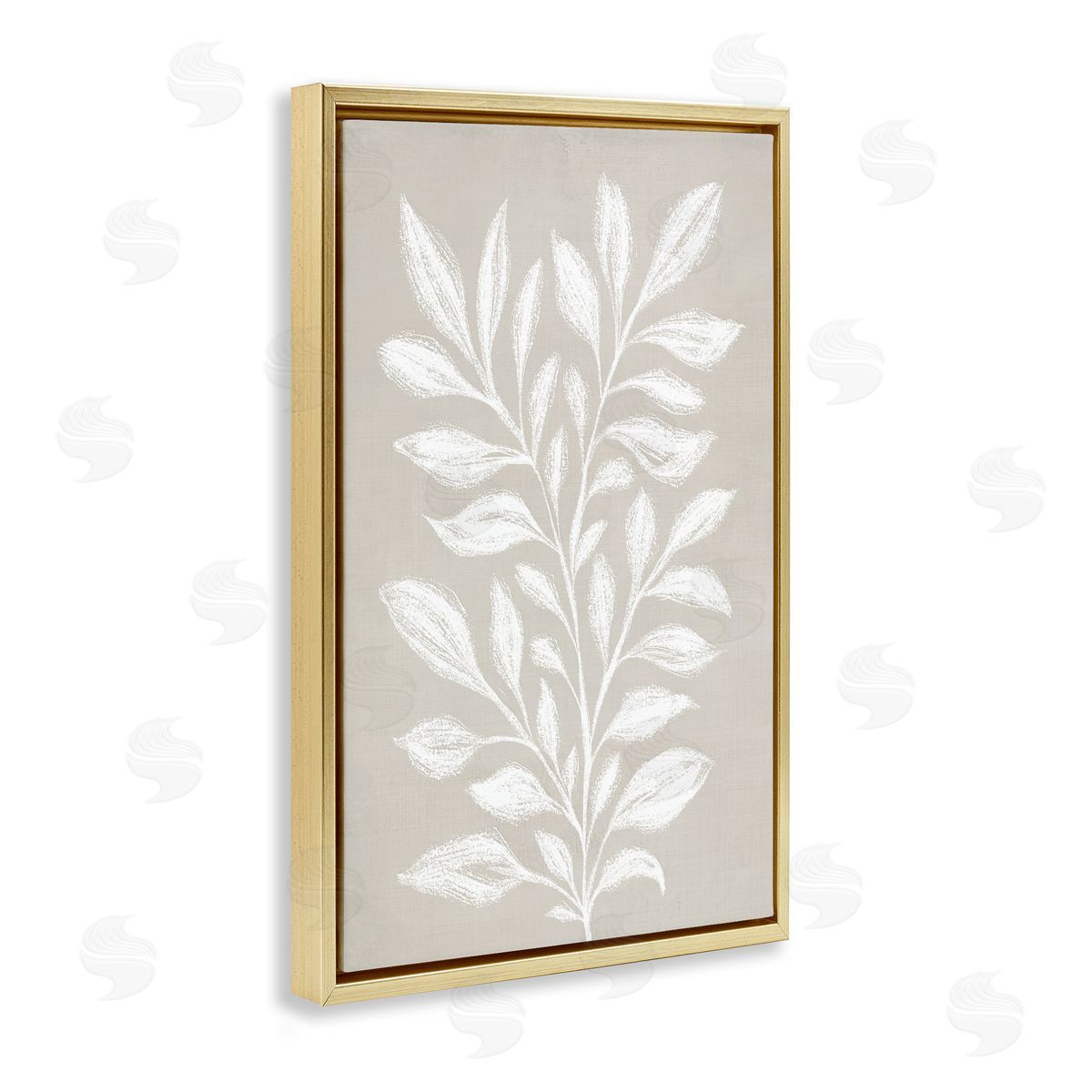 Martina Pavlova Chalk Sketch Leaves Gold Floating Frame Canvas Wall Art Print