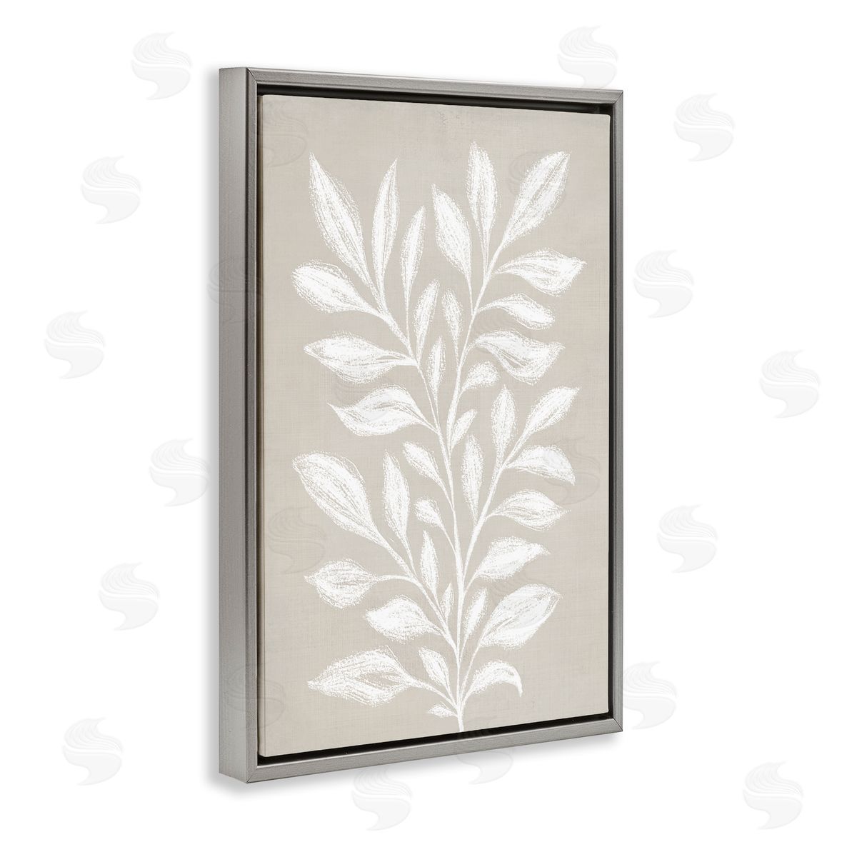 Martina Pavlova Chalk Sketch Leaves Gray Floating Frame Canvas Wall Art Print