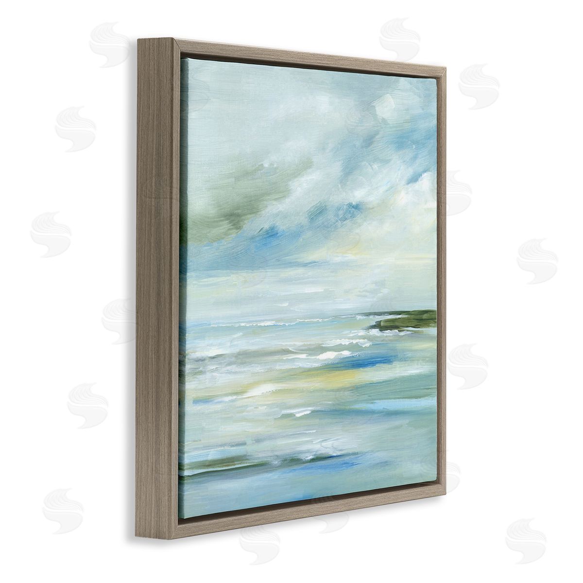 Lera Cloudy Blue Beach Impression Brown Floating Frame Canvas Wall Art Print