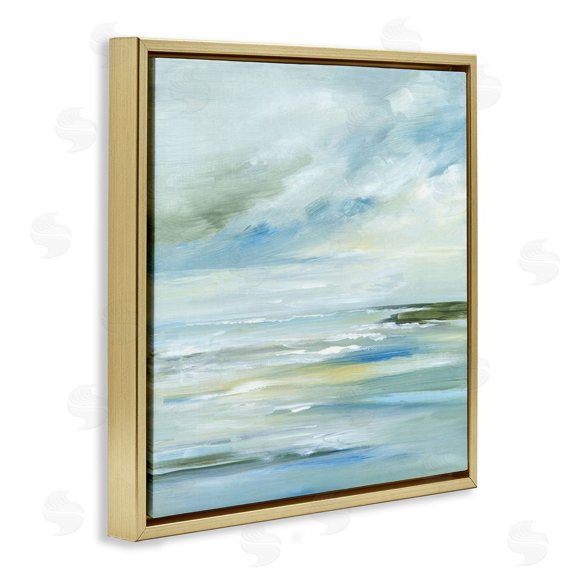 Lera Cloudy Blue Beach Impression Gold Floating Frame Canvas Wall Art Print