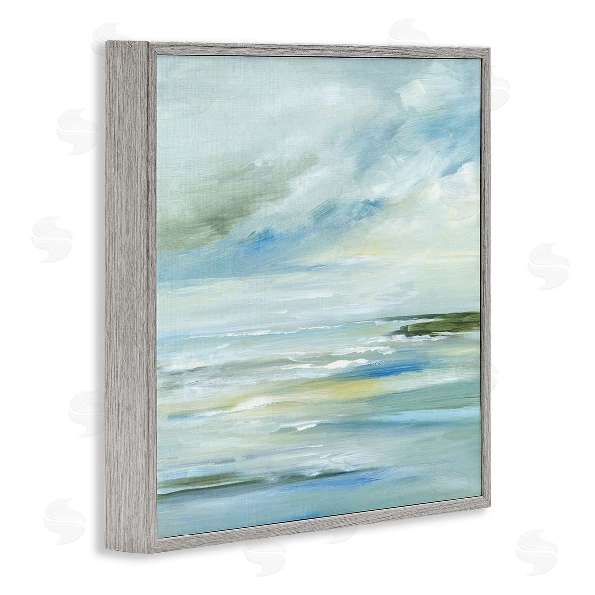 Lera Cloudy Blue Beach Impression Gray Framed Giclee Wall Art Print