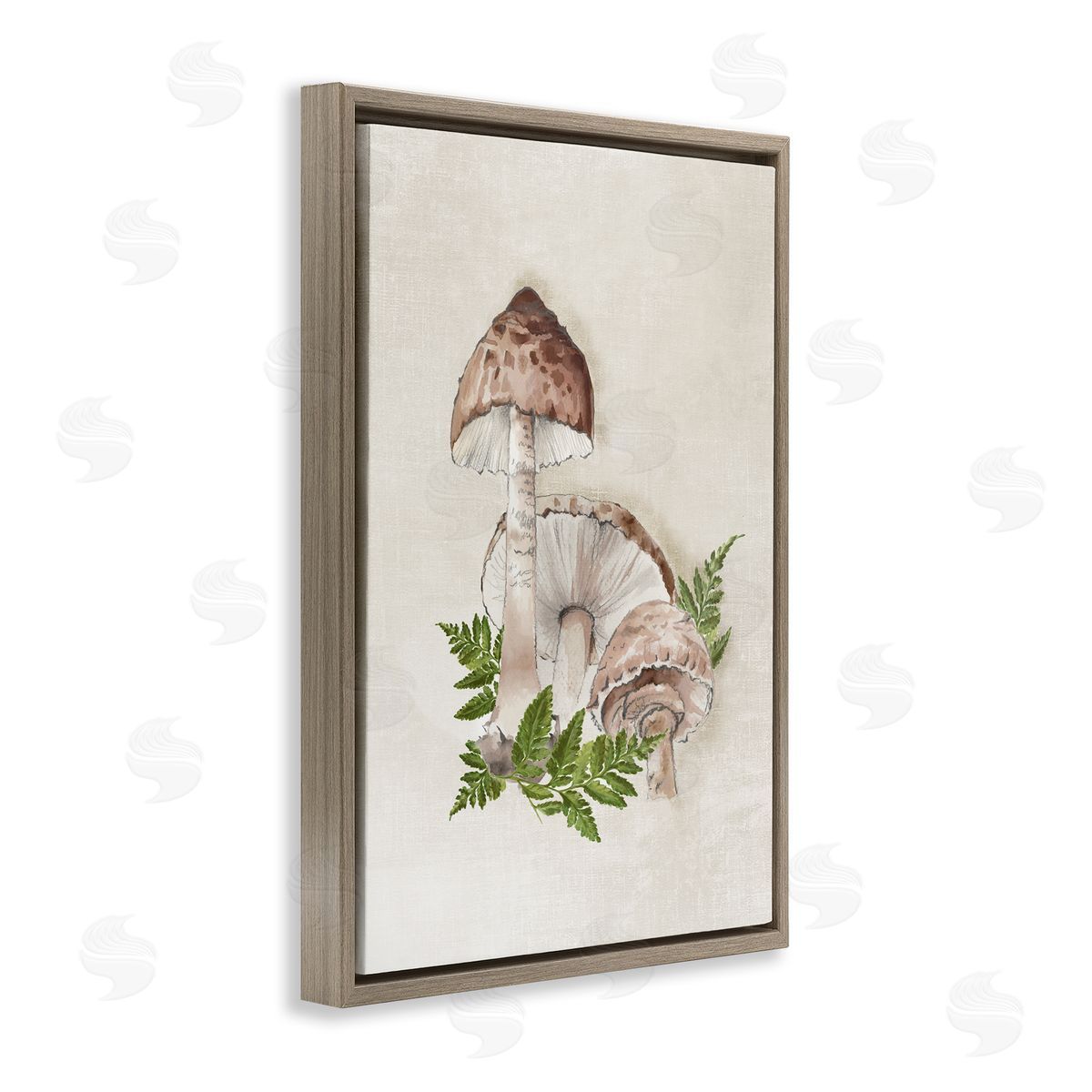 Eli Jones Beige Mushrooms & Fern Brown Floating Frame Canvas Wall Art Print