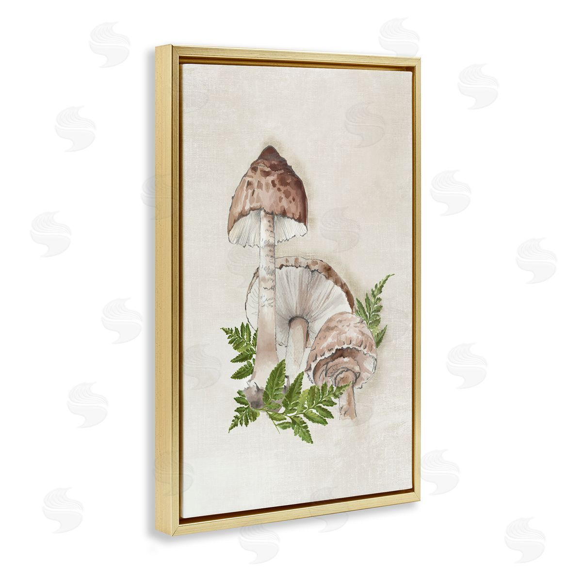 Eli Jones Beige Mushrooms & Fern Gold Floating Frame Canvas Wall Art Print