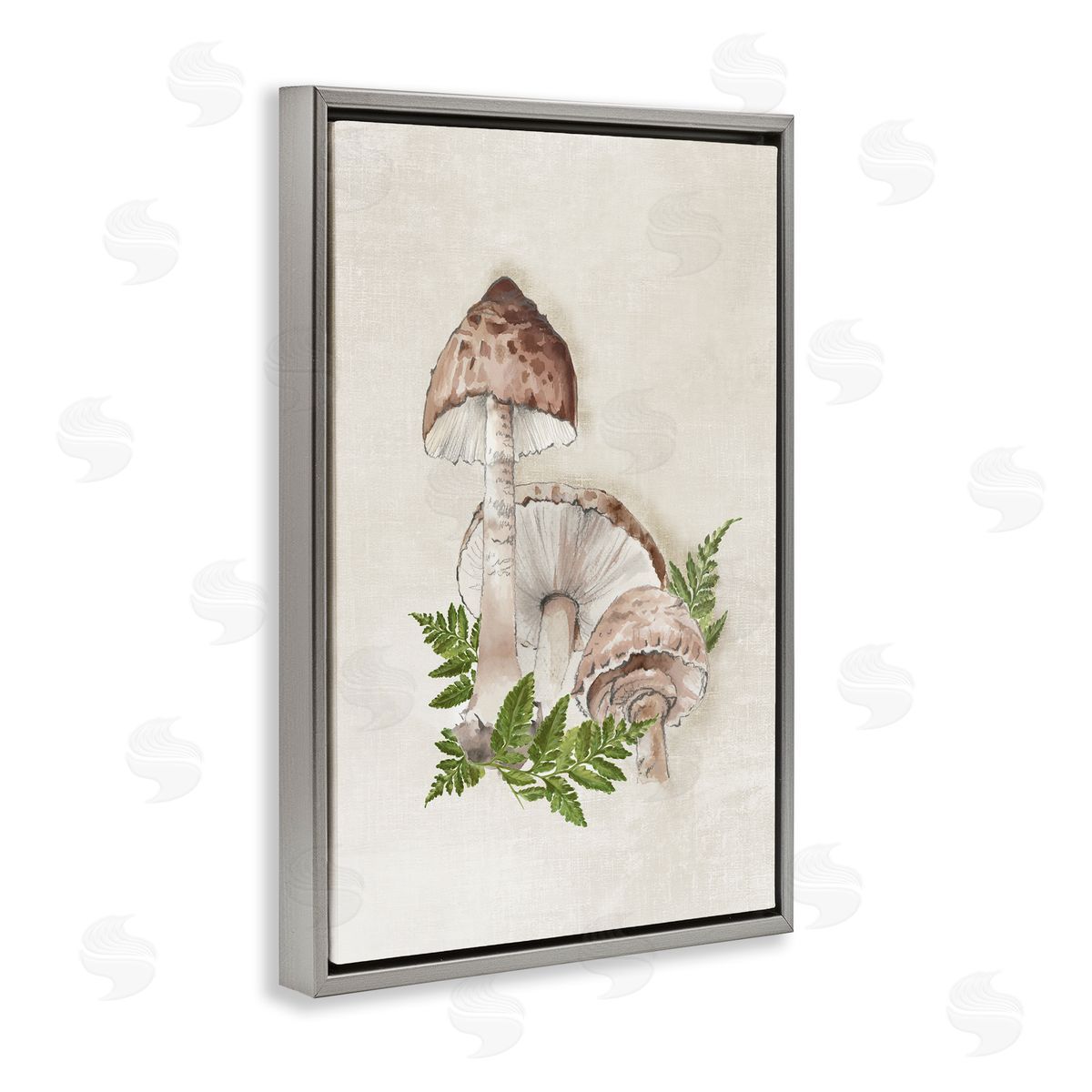 Eli Jones Beige Mushrooms & Fern Gray Floating Frame Canvas Wall Art Print