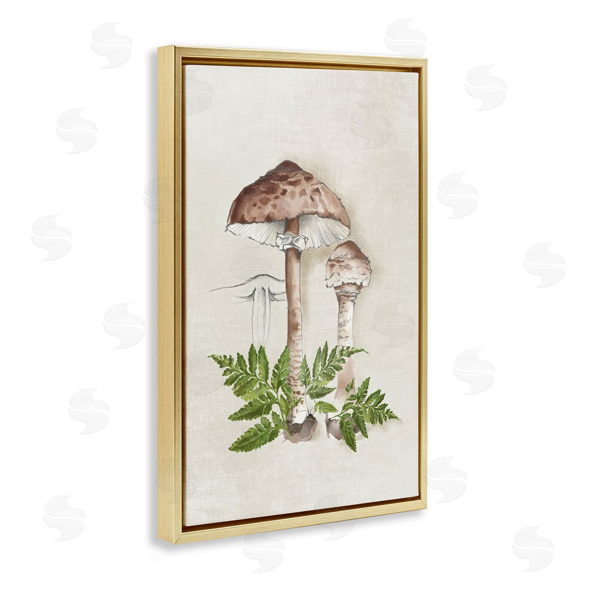 Eli Jones Mushroom & Ferns Sketch Gold Floating Frame Canvas Wall Art Print