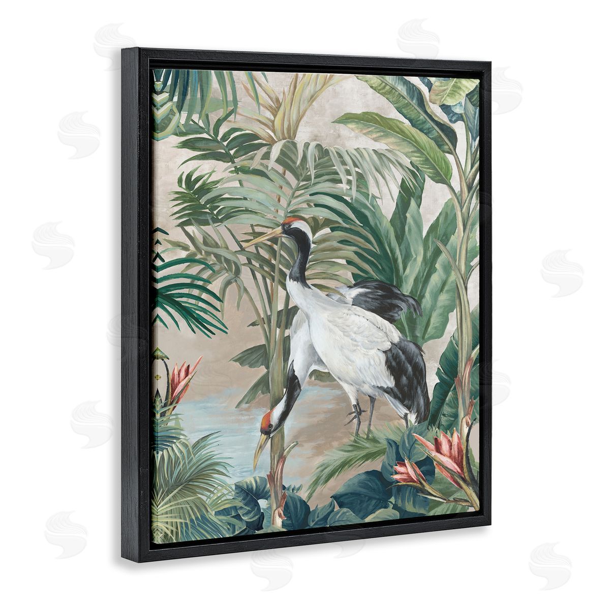 Eli Jones Tropical Oasis Cranes Black Floating Frame Canvas Wall Art Print