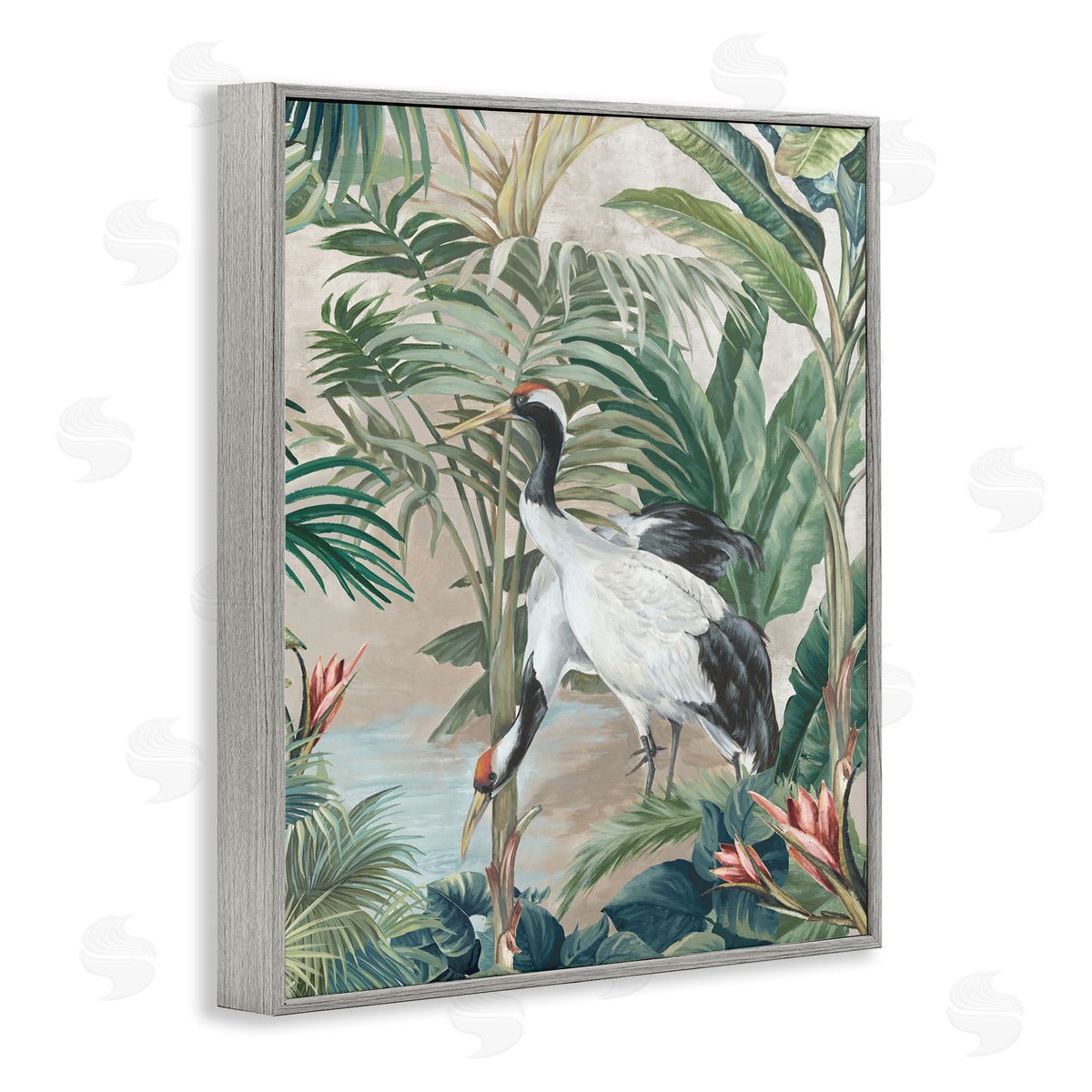 Eli Jones Tropical Oasis Cranes Gray Framed Giclee Wall Art Print