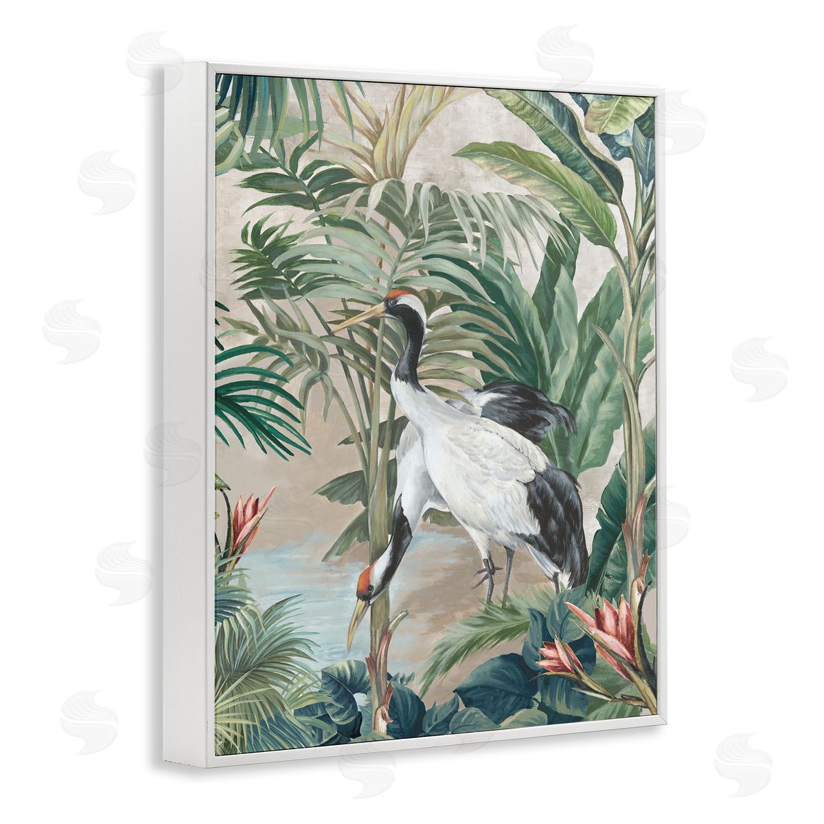 Eli Jones Tropical Oasis Cranes White Framed Giclee Wall Art Print