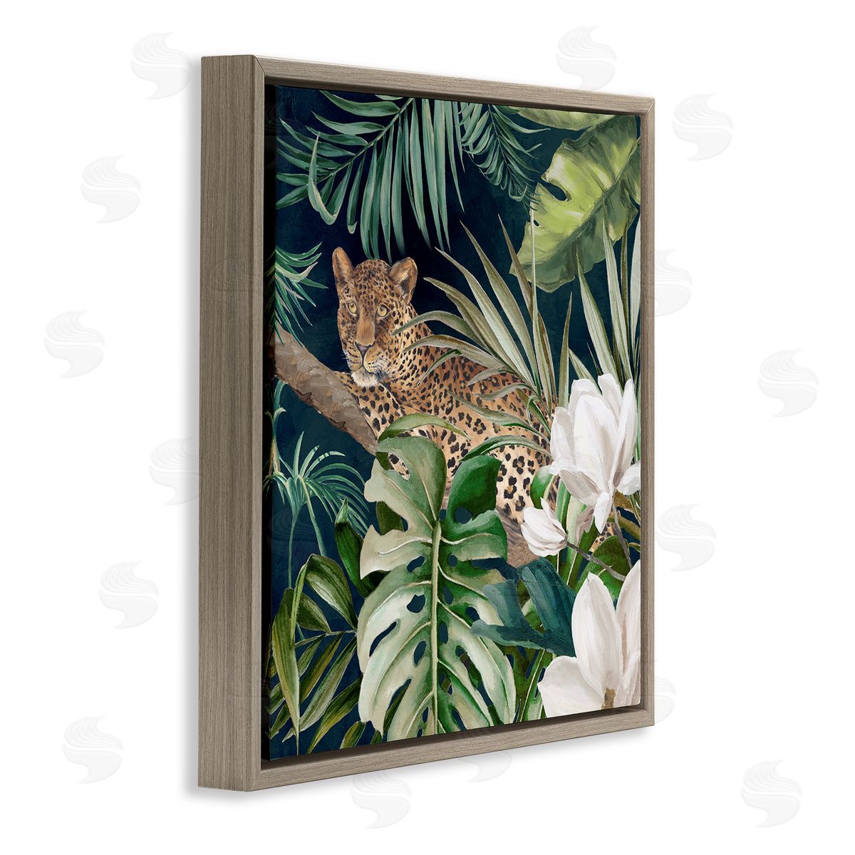 Eli Jones Tropical Jungle Leopard Brown Floating Frame Canvas Wall Art Print