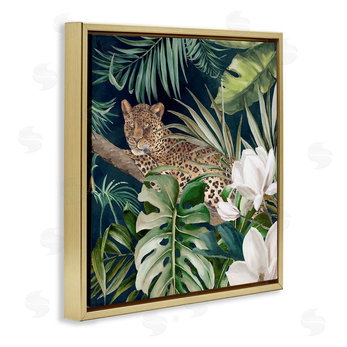 Eli Jones Tropical Jungle Leopard Gold Floating Frame Canvas Wall Art Print