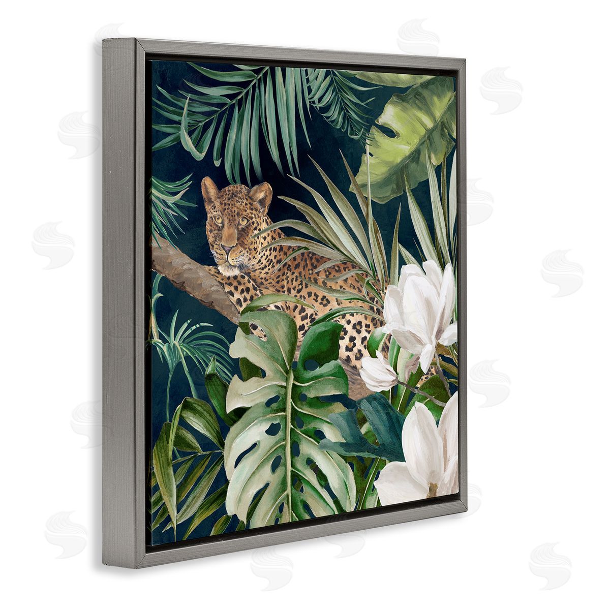Eli Jones Tropical Jungle Leopard Gray Floating Frame Canvas Wall Art Print