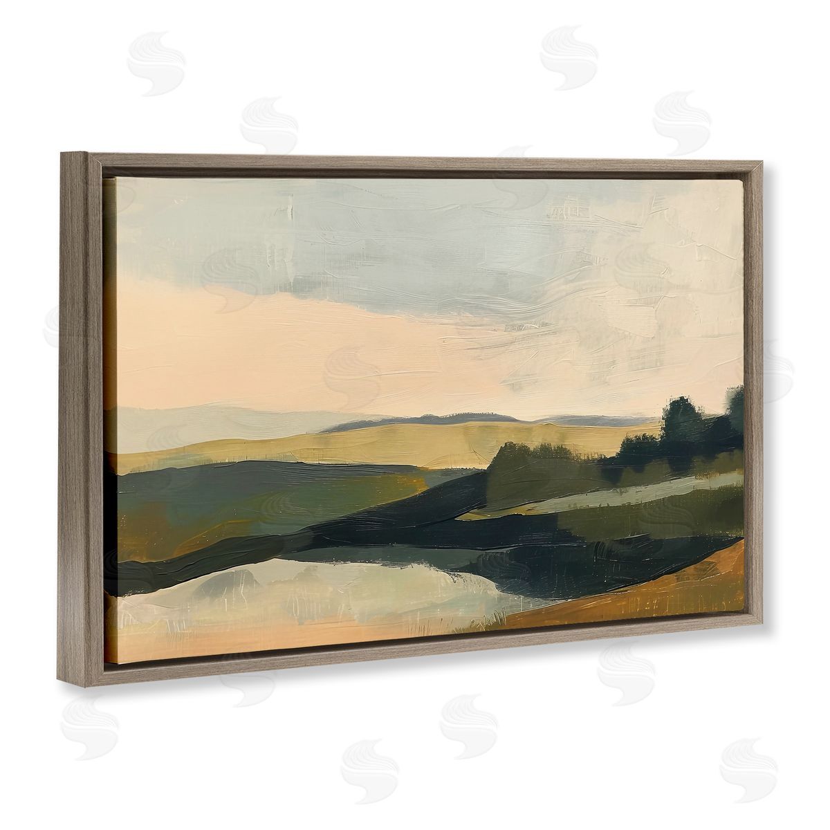 Irena Orlov Green Hills Painting Brown Floating Frame Canvas Wall Art Print