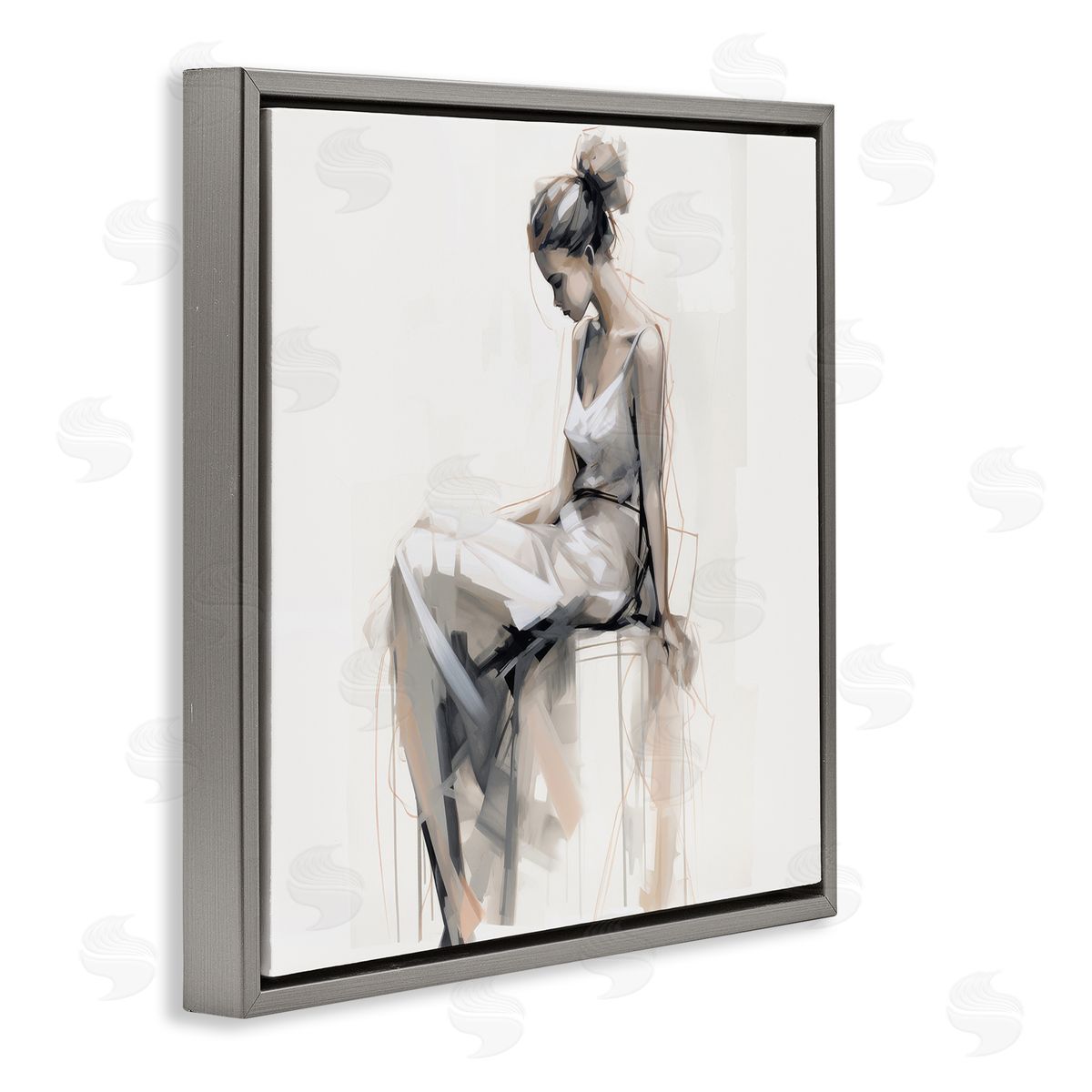 Irena Orlov Female Portrait Impression Gray Floating Frame Canvas Wall Art Print