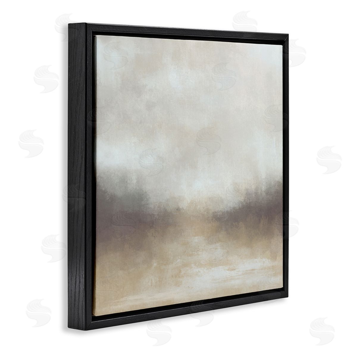 J:L Design Foggy Beige Landscape Black Floating Frame Canvas Wall Art Print