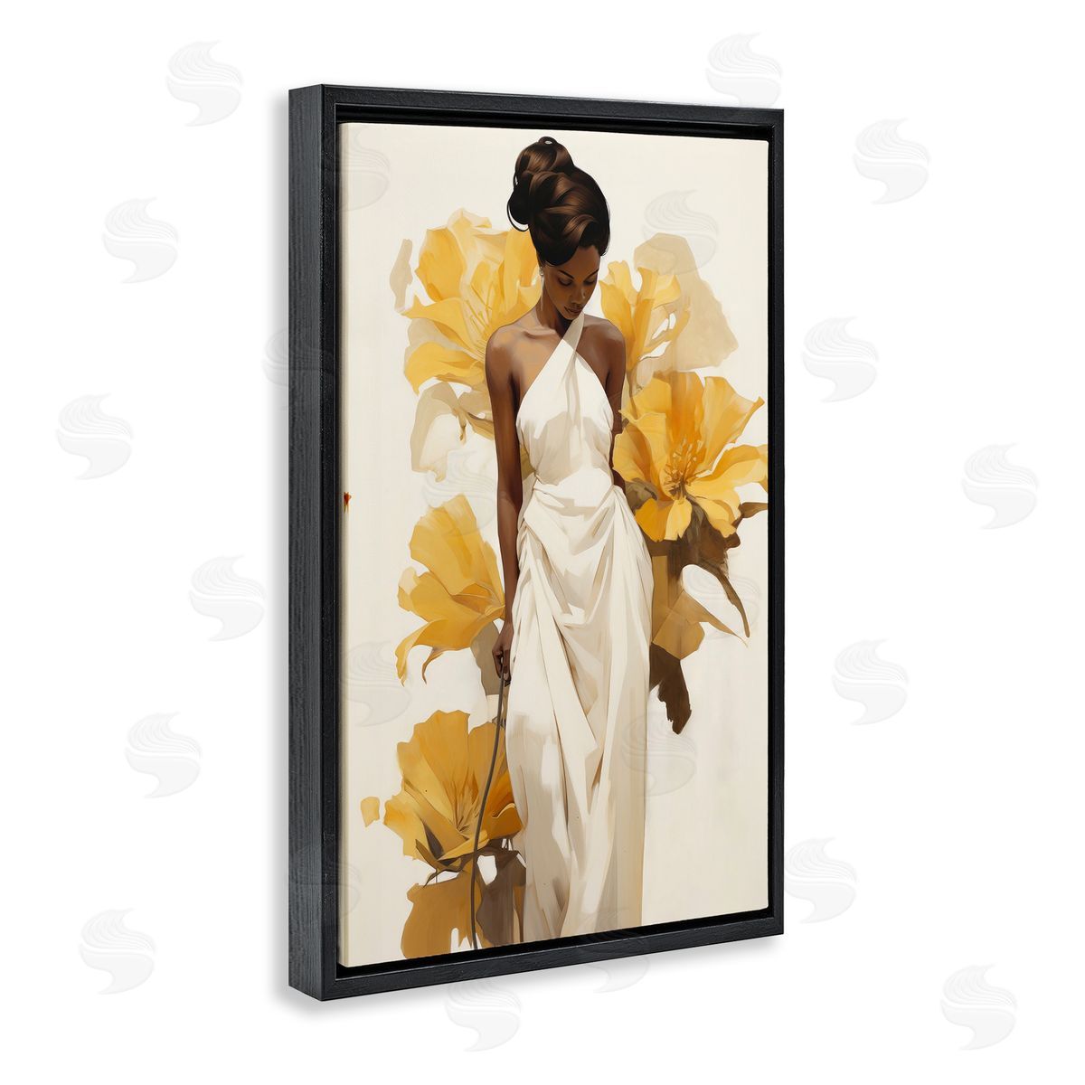Raymond Powers Elegant Woman with Flowers Black Floating Frame Canvas Wall Art Print