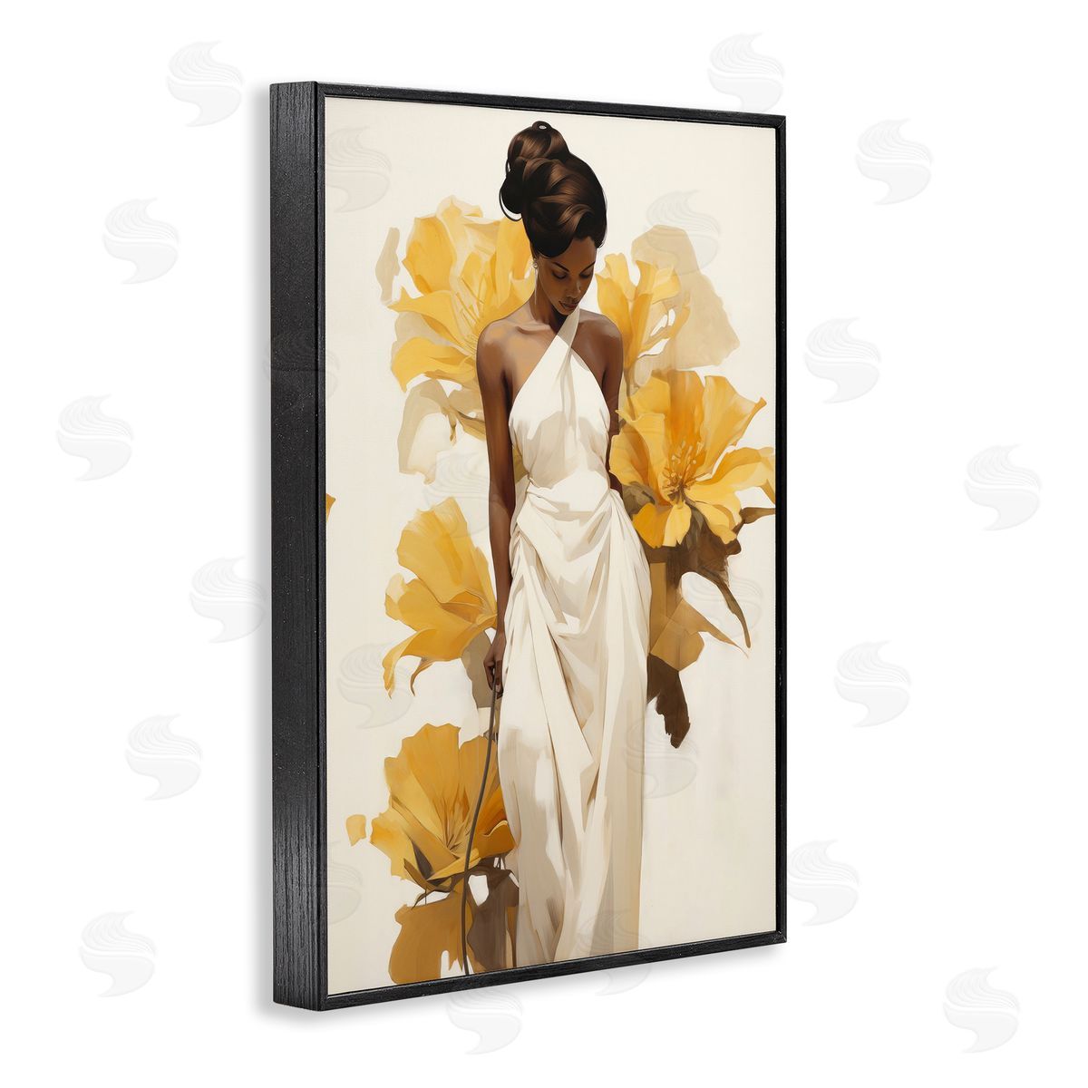 Raymond Powers Elegant Woman with Flowers Black Framed Giclee Wall Art Print