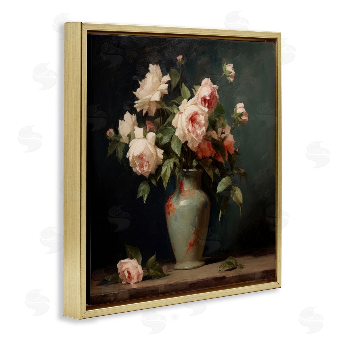 Lazar Studio Vintage Bunches in Vase Gold Floating Frame Canvas Wall Art Print