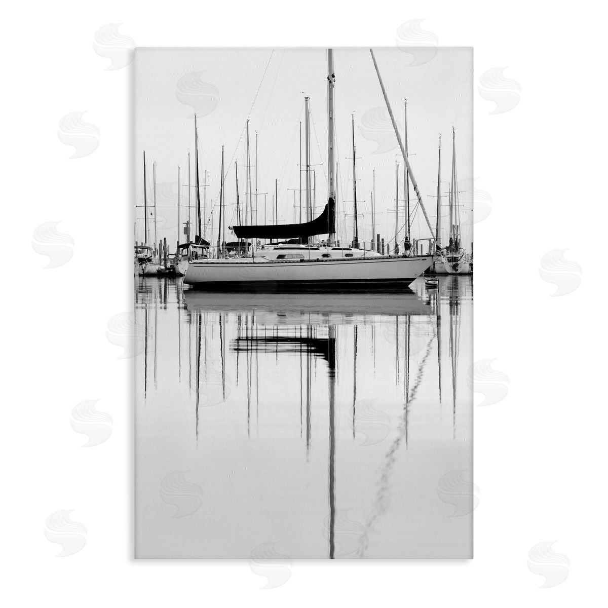 Nicholas Bell Monochrome Boat Harbor Canvas Wall Art Print