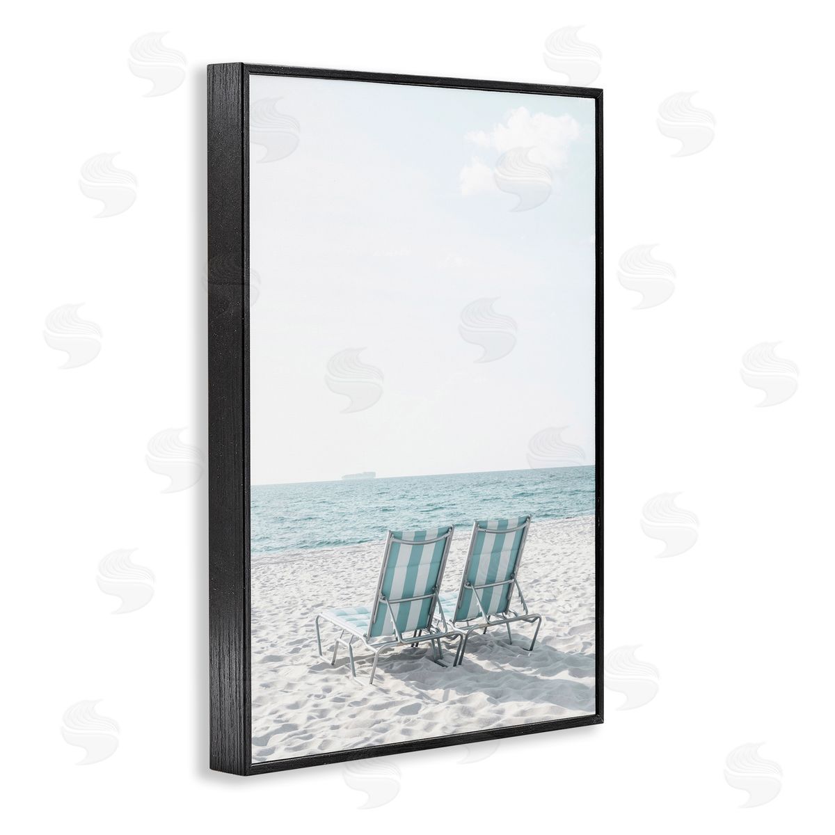 Elena Chukhlebova Soothing Blue Beach Chairs Black Framed Giclee Wall Art Print