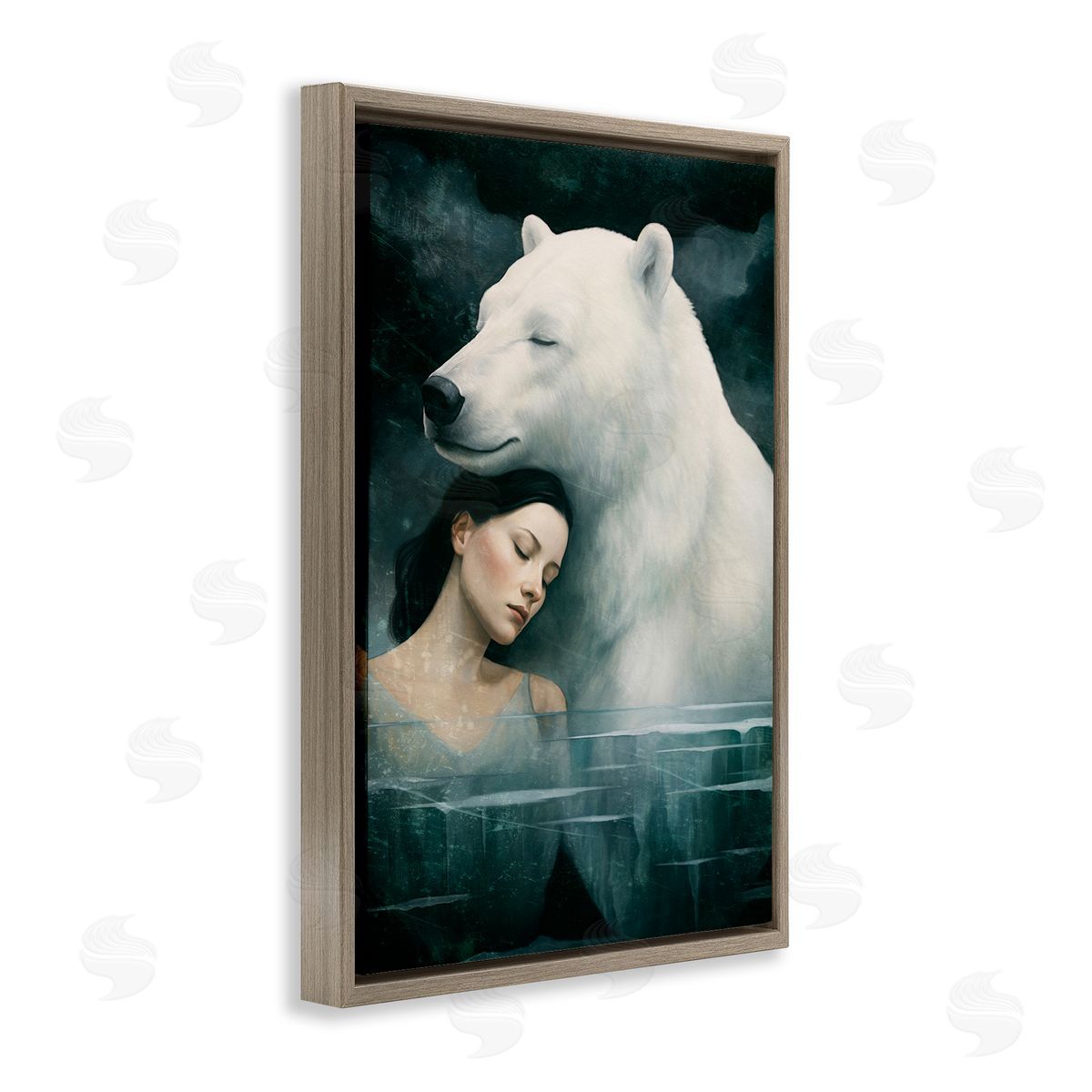 Paula Belle Flores Polar Bear & Woman Brown Floating Frame Canvas Wall Art Print