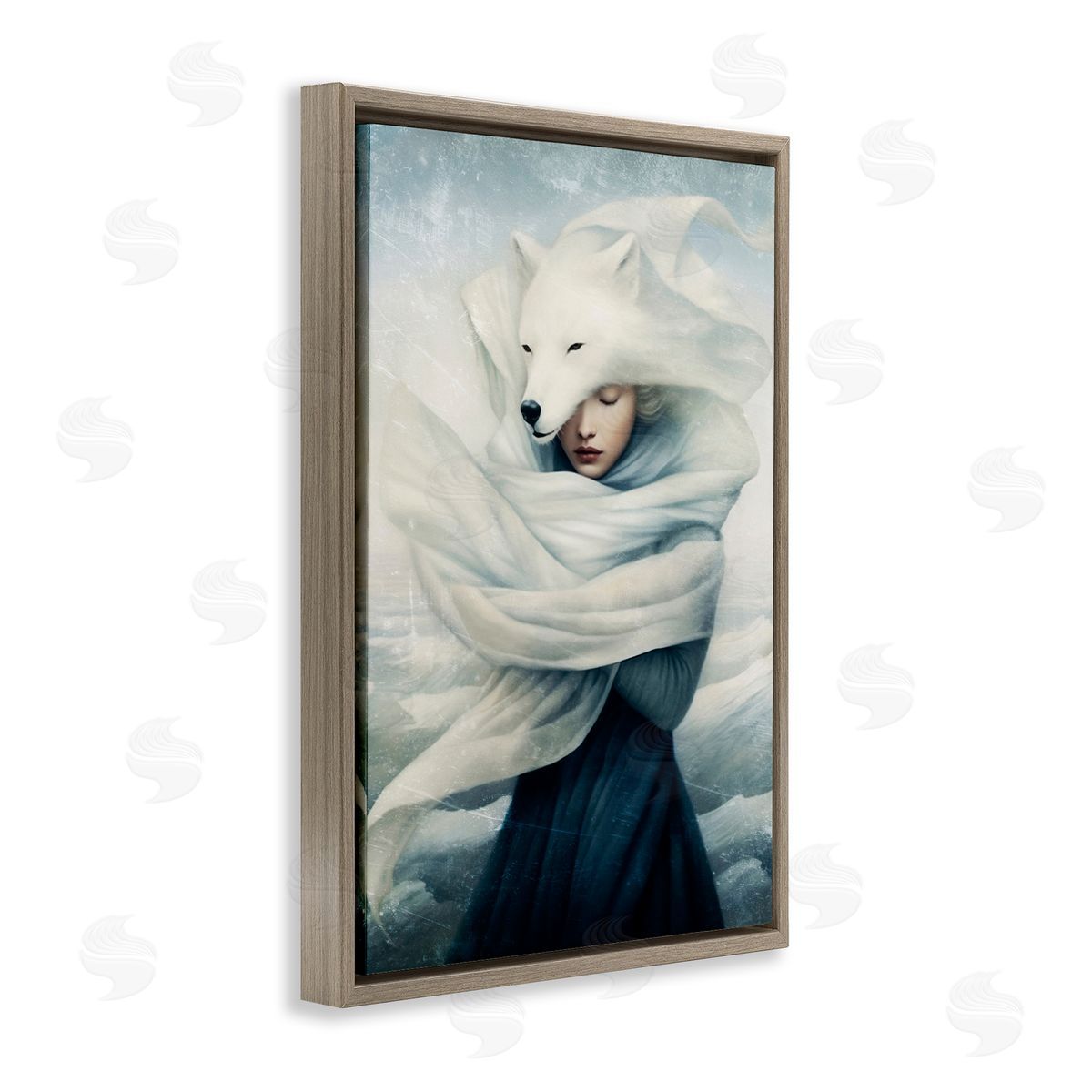 Paula Belle Flores Wolf Swathed Woman Brown Floating Frame Canvas Wall Art Print