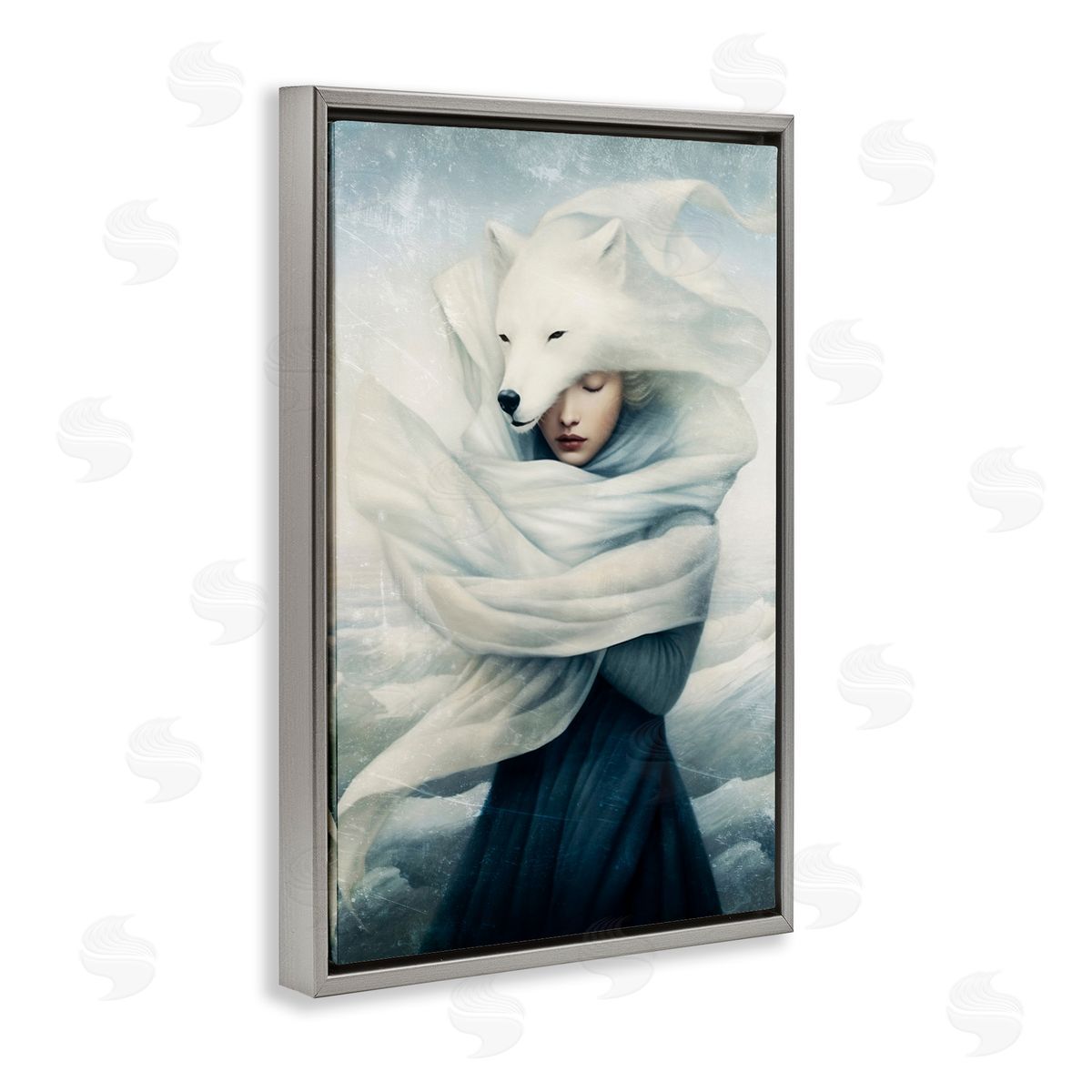 Paula Belle Flores Wolf Swathed Woman Gray Floating Frame Canvas Wall Art Print