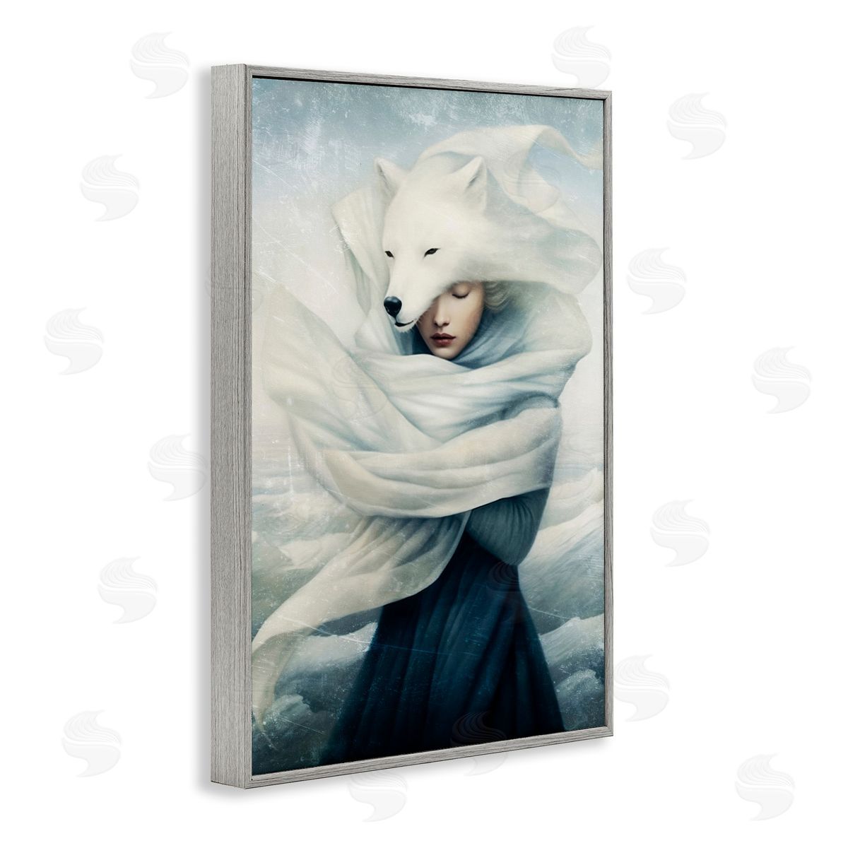 Paula Belle Flores Wolf Swathed Woman Gray Framed Giclee Wall Art Print
