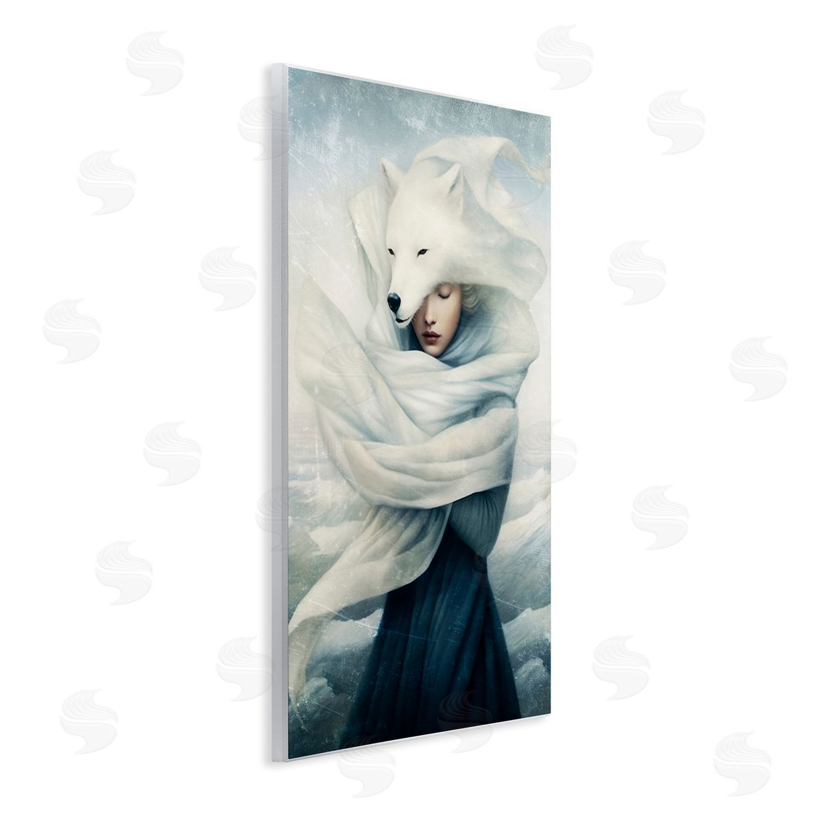 Paula Belle Flores Wolf Swathed Woman Wooden Wall Plaque Art Print