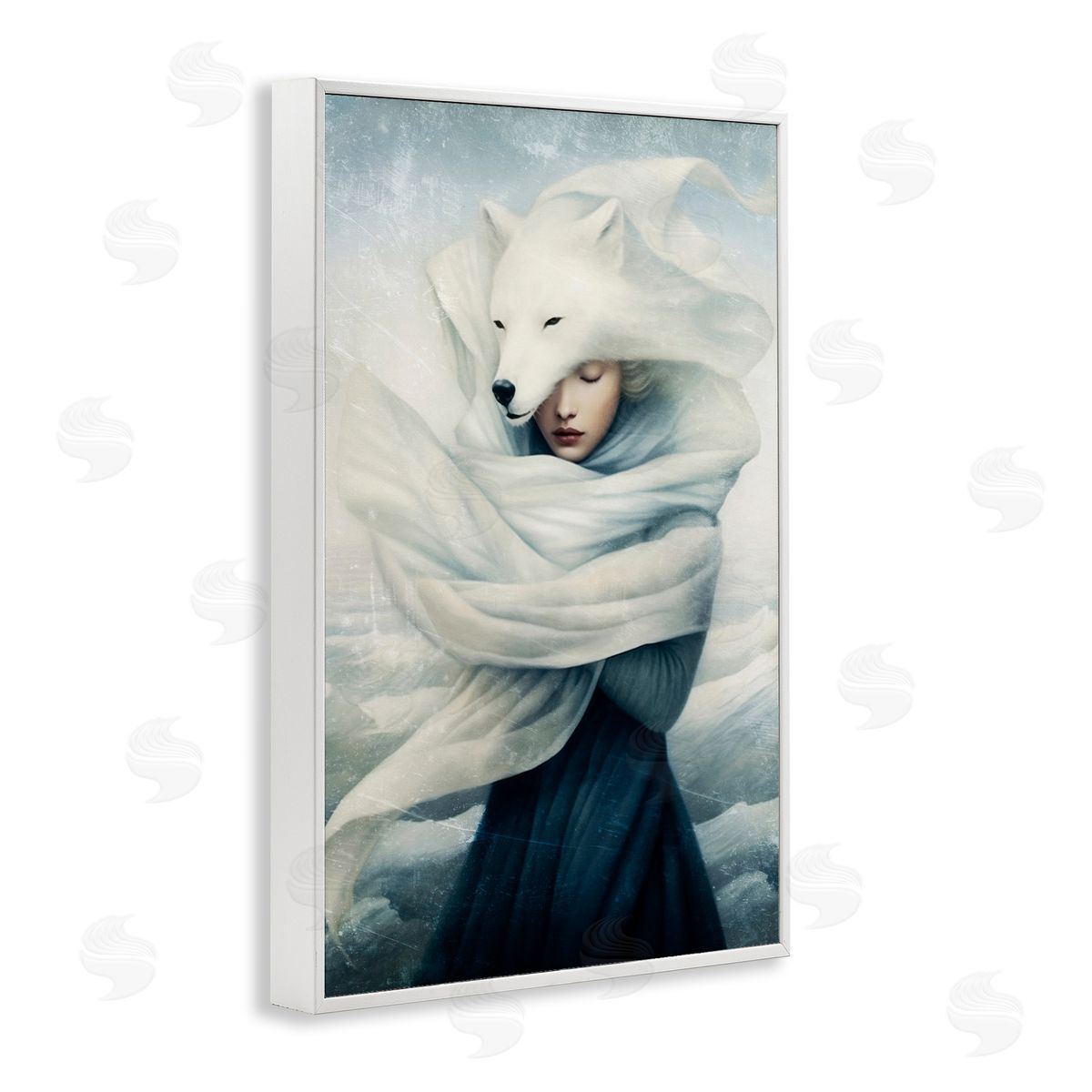 Paula Belle Flores Wolf Swathed Woman White Framed Giclee Wall Art Print