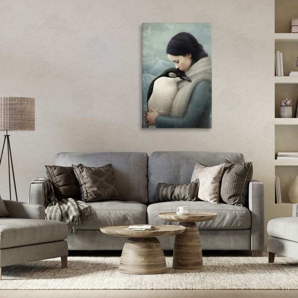 Paula Belle Flores Girl and Her Penguin Canvas Wall Art Print in Room