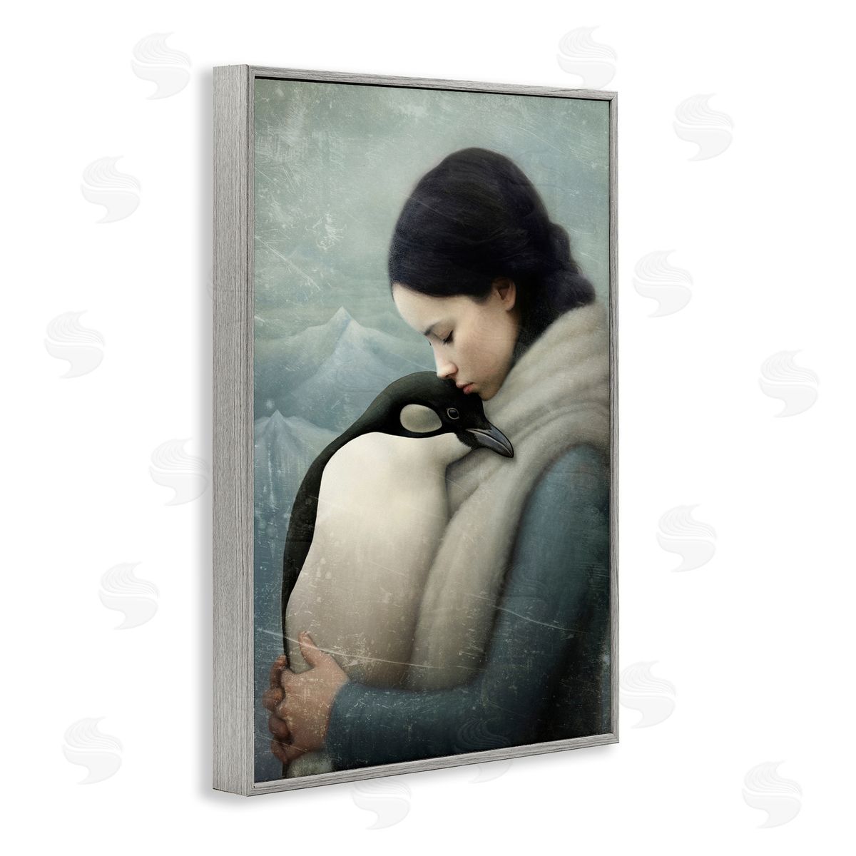 Paula Belle Flores Girl and Her Penguin Gray Framed Giclee Wall Art Print