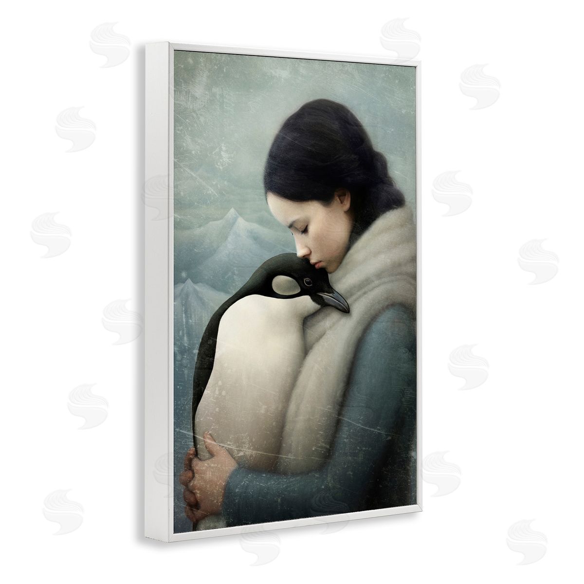 Paula Belle Flores Girl and Her Penguin White Framed Giclee Wall Art Print